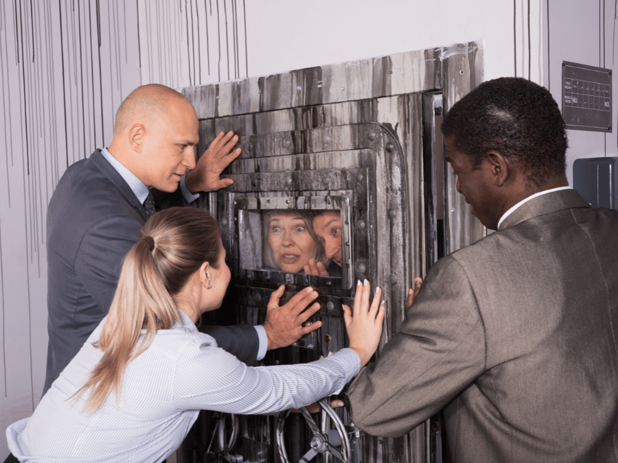 adults in an escape room